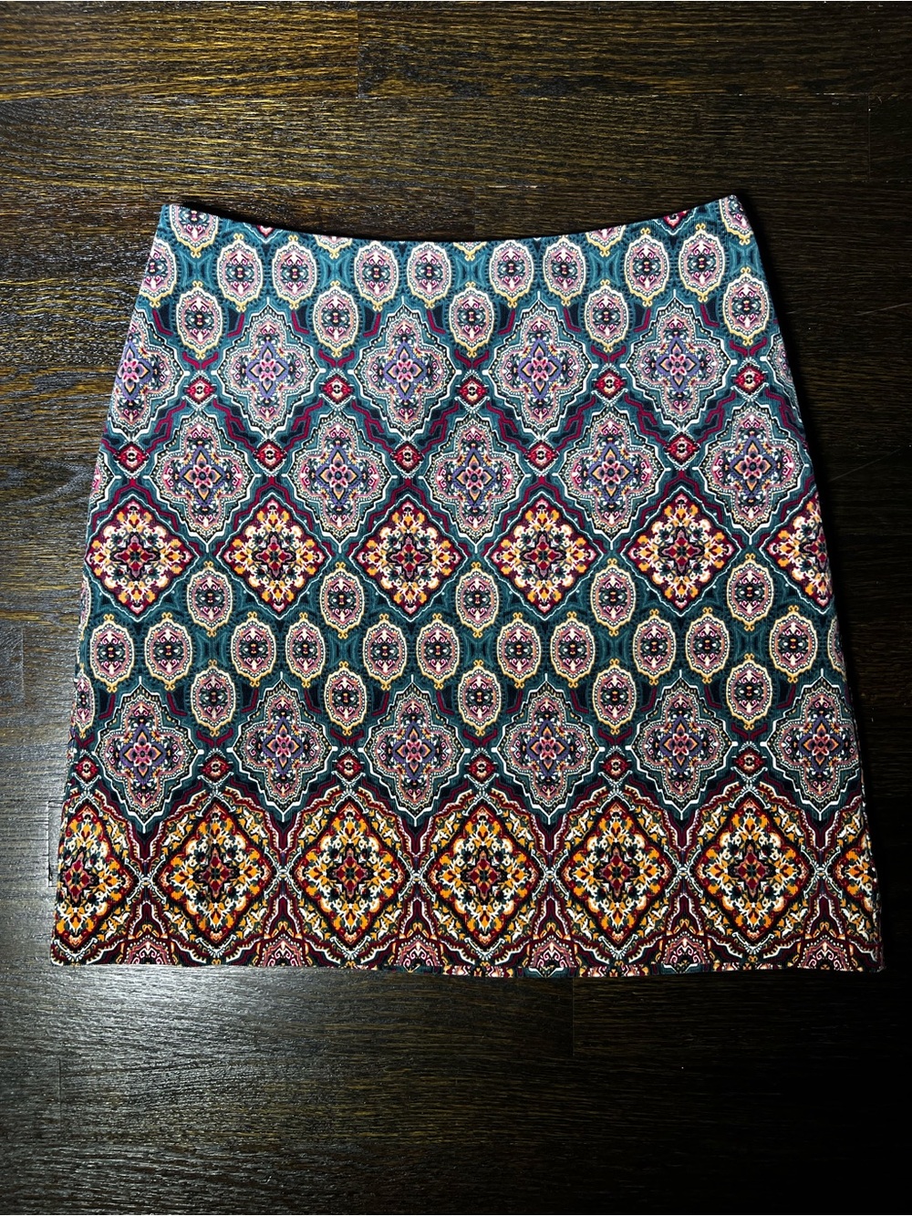 LOFT Paisley Corduroy A-Line Mini Skirt Teal Preppy Size 4